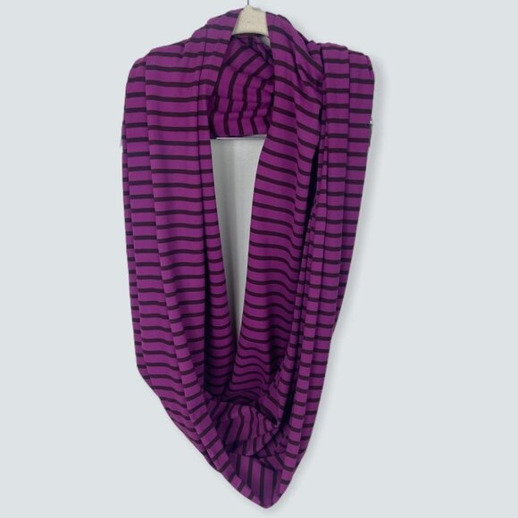 Lululemon Vinyasa Scarf Purple Stripe Bordeaux Snaps Cozy Yoga Winter Infinity - Picture 6 of 15